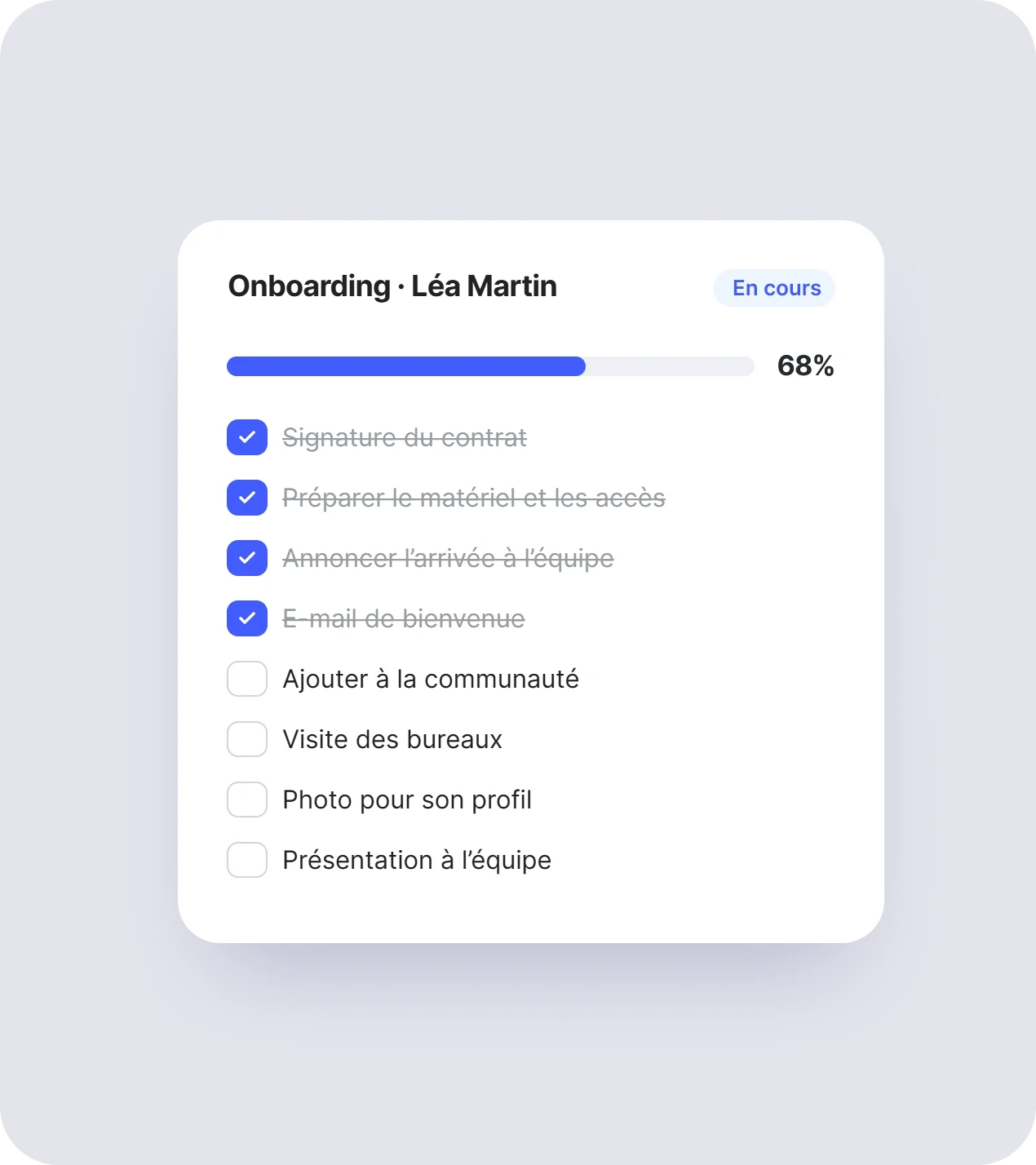 Checklist d'onboarding d'une collaboratrice dans Sesame HR