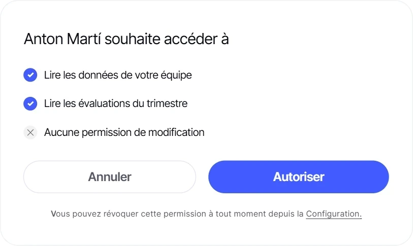 Permissions : lecture des données de l’équipe, sans droit de modification