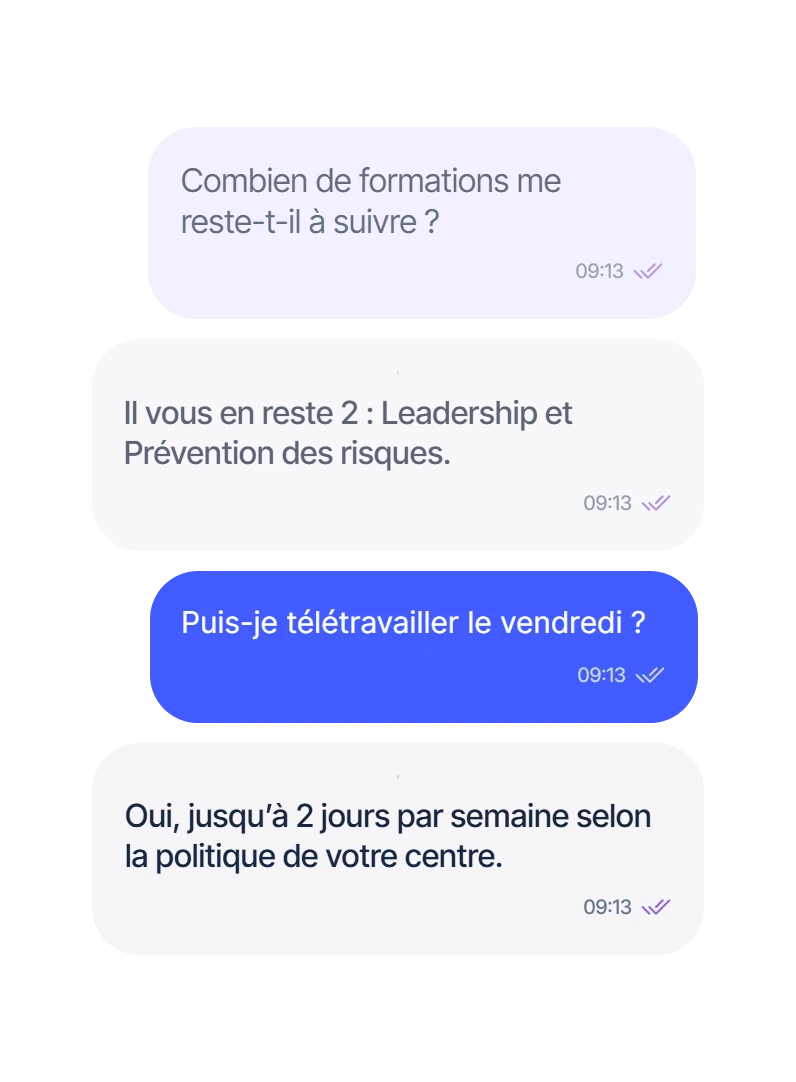 Conversation entre un collaborateur et l’assistant de Sesame