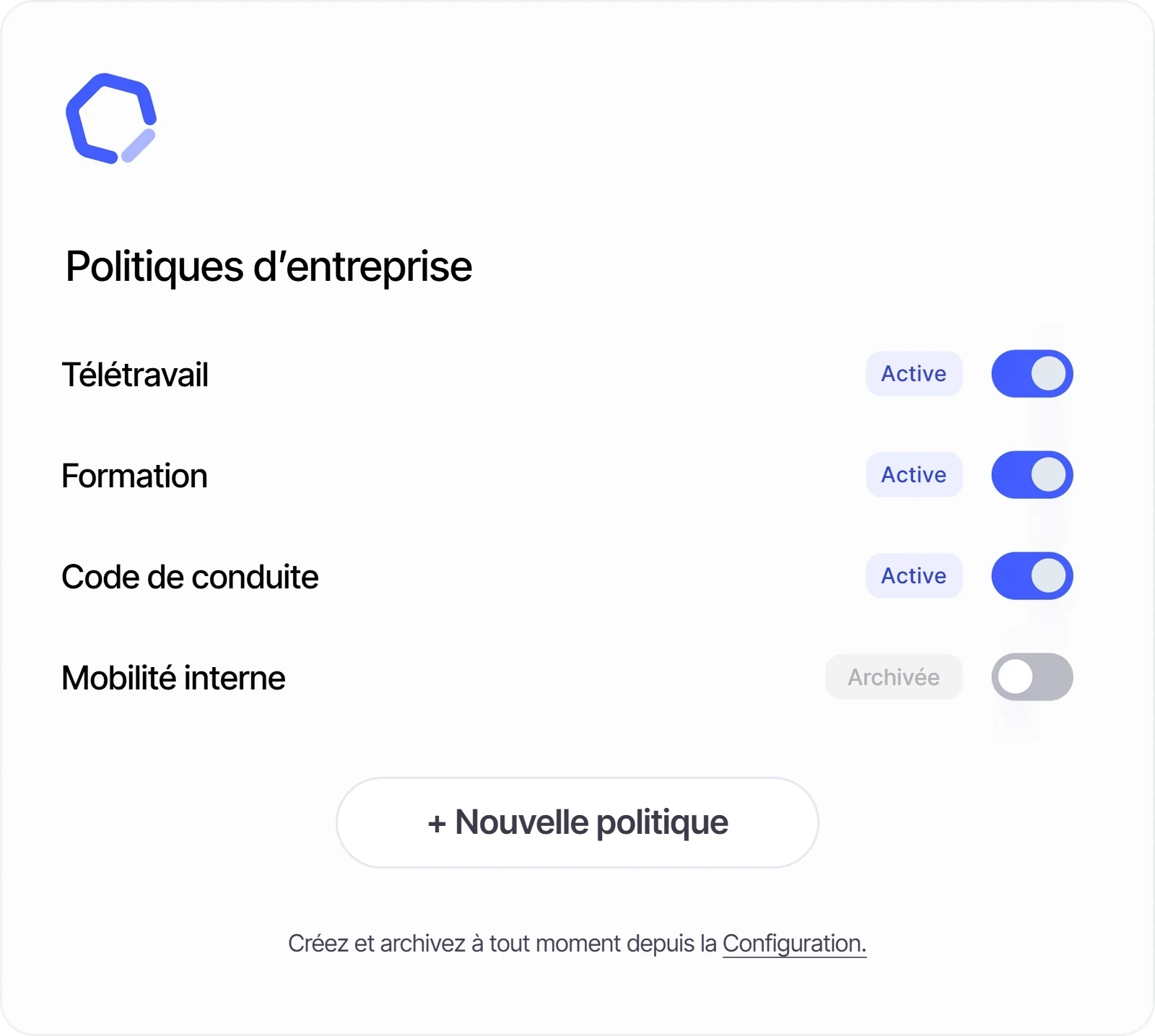 Liste des politiques d’entreprise dans Sesame
