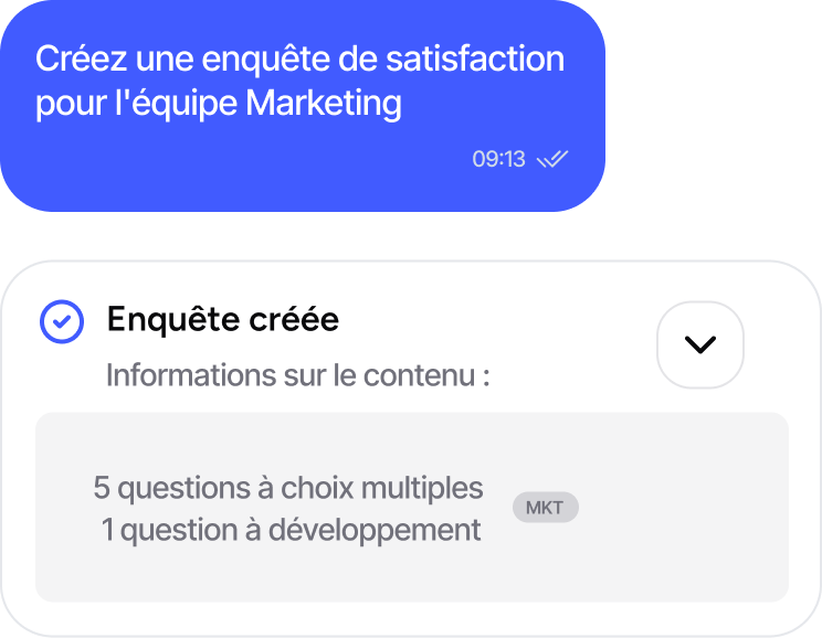 Enquête de satisfaction créée depuis le chat de Sesame