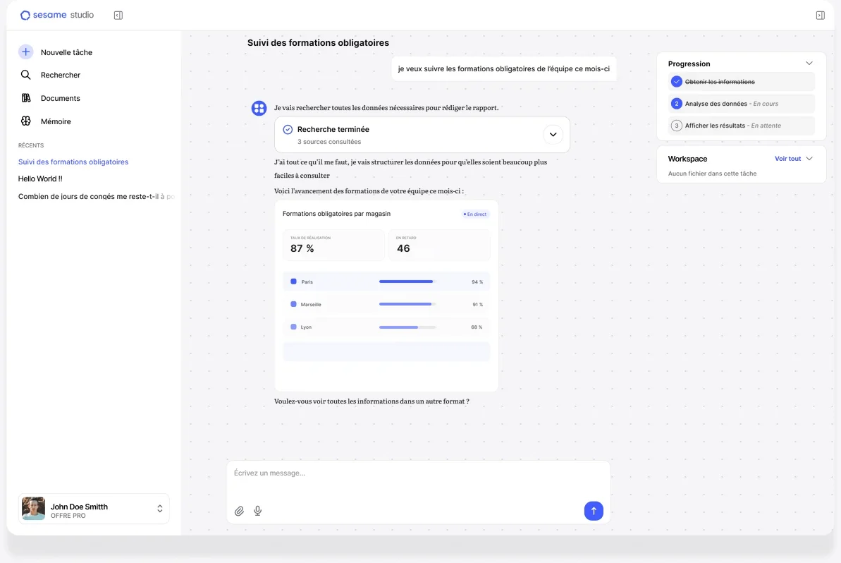 Sesame Studio en train de créer une application de suivi par magasin à partir d’une demande écrite