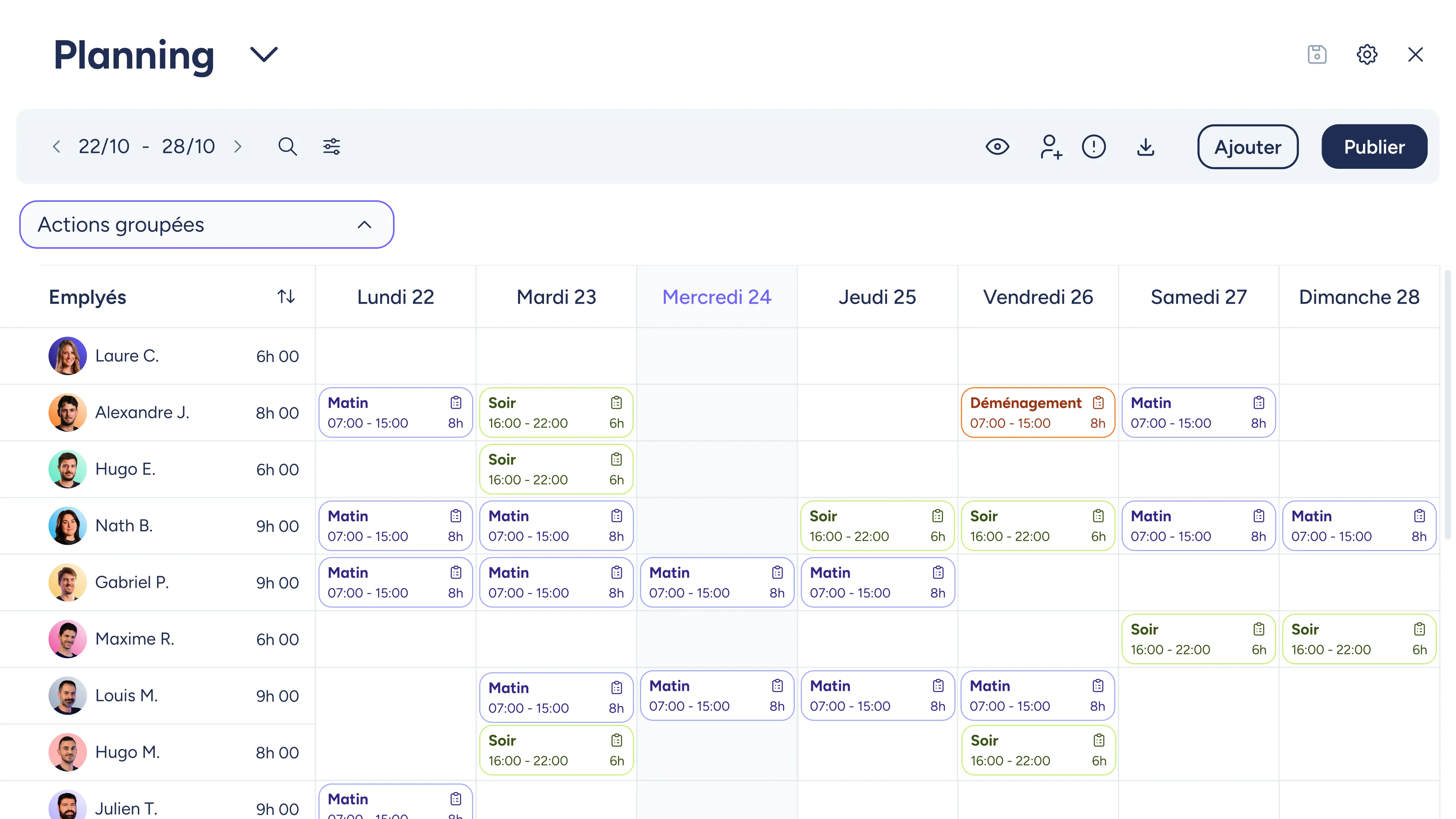 Aperçu du planning Sesame HR